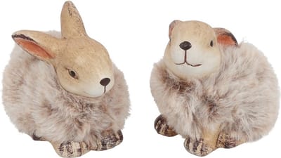 Countryfield Konijntjes met vacht Paasdecoratie Set van 2 H8cm