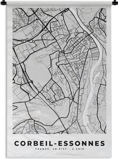 Wandkleed - Wanddoek - Corbeil-Essonnes - Plattegrond - Frankrijk - Kaart - Stadskaart - 120x180 cm - Wandtapijt