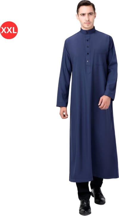 Bovista Arabisch Mannen Kaftan - Djellaba Heren - Islamitische Kleding - Moslim Kleding - Alhamdulillah - Marineblauw XXL