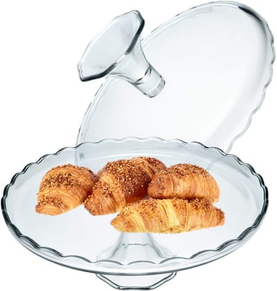 Taartstandaard van glas, taartstandaard met voet, ronde taartplaat voor muffins, koekjes, desserts, verjaardag, feest, platte standaard voor bruiloft, transparante taartborden (rond)