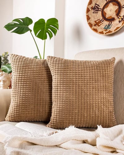 Famanu – Corduroy ribfluweel fluwenen kussenhoezen set van 2 (45x45 cm) – verborgen rits – zachte sierkussenhoezen voor bank – bruin