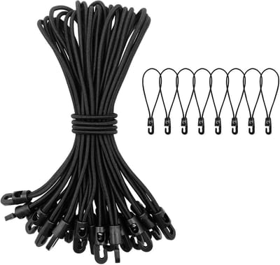Klittenbandspanners - Elastische koorden - Zeildoeken vastzetten - Met haakverlengstukken - 25 stuks 25 cm - Zwart