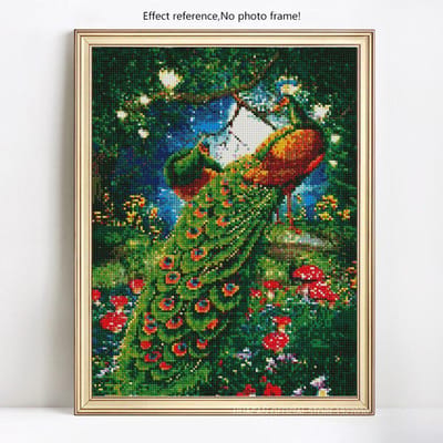 5D Diamant Schilderij Volle Boor Rond Pauw Diamant Borduurwerk Pauwen Diamant 20X30 black
