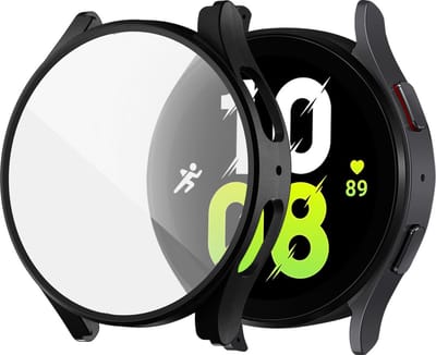 Strap-it Hard case bescherming - Stevig PC hoesje met glasplaat geschikt voor Samsung Galaxy Watch 5 44mm - zwart