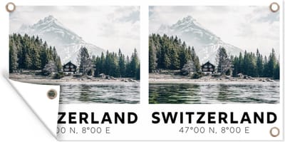Schuttingposter Zwitserland - Meer - Bergen - 200x100 cm - Tuindoek