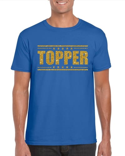 Toppers Blauw Topper shirt in gouden glitter letters heren - Toppers dresscode kleding S