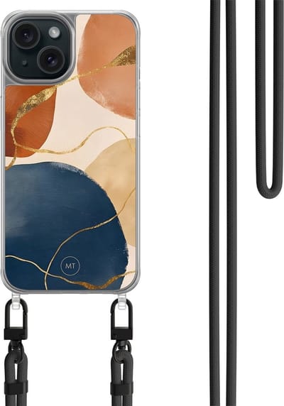 Hoesje met koord geschikt voor iPhone 13 - Abstract harmony - Inclusief zwart koord - Crossbody beschermhoes - Transparant, Multi - Mooie Telefoonhoesjes