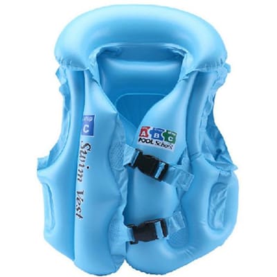 Opblaasbaar Reddingsvest voor Kinderen Drijfmiddel Zwempak Baby Zwembaden Zwemmen Water Drijver Kinderjasje Mouwloos Zwemuitrusting L blauw