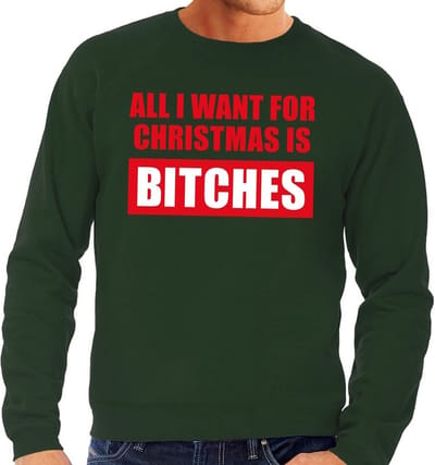 Foute kersttrui / sweater All I Want For Christmas Is Bitches groen voor heren - Kersttruien S