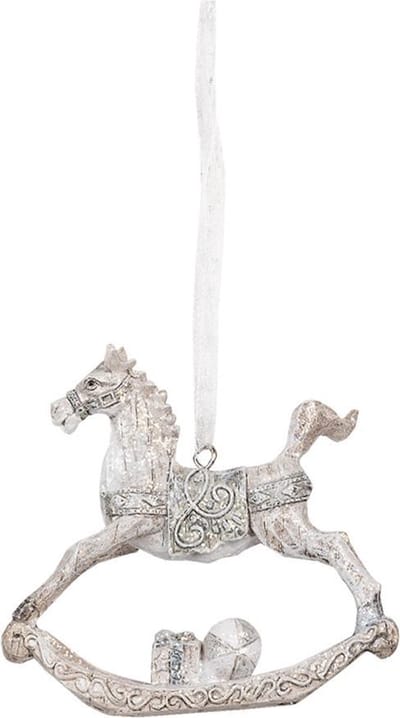 Clayre & Eef Beeld Hobbelpaard 8 cm Wit Kunststof Kersthanger