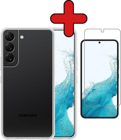 Hoesje - Met Screenprotector - Geschikt voor Samsung Galaxy S22 - Sterk & Shockproof - Telefoon Hoes - Back Cover - Siliconen Case - Telefoonhoes - Transparant