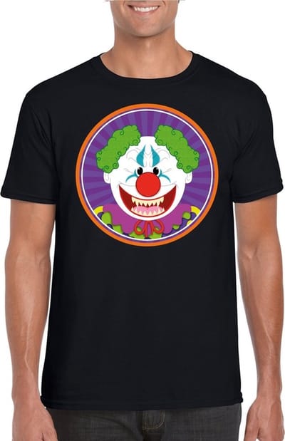 Halloween horrorclown t-shirt zwart heren - Halloween kostuum S