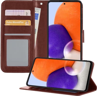 Hoesje - Met Pasjeshouder - Geschikt voor Samsung Galaxy A72 5G - Luxe Bookcase Portemonee - Flip Case - Kunstleer Book Case - Flipcase - Book Cover - Walletcase - Portemonneehoes - Telefoonhoesjes - Bruin