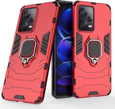 MobyDefend Hoesje - Geschikt voor Xiaomi Redmi Note 12 Pro 5G - Dubbelgelaagde Pantsercase Met Standaard - Rood