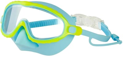 Kinderduikbril, zwembril, met neusbeschermer en oordopjes, 180° panoramisch zicht, waterdicht, anti-condens, UV-bescherming, geschikt voor kinderen van 4-16 jaar - blauw