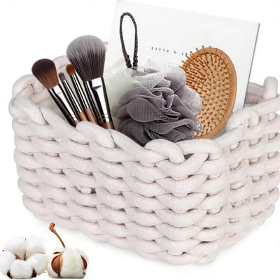 aladdien - Handgeweven Opbergmand - Set van 2 - Perfect voor Organisatie - Katoenen Touw - Multifunctioneel - 18x14x13 cm - Geschikt voor Woonkamer ...