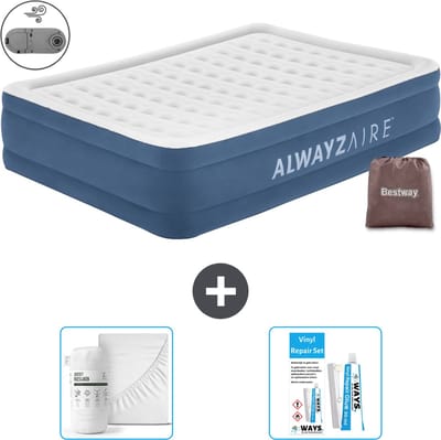Bestway Alwayszair luchtbed - 2-Persoons - 152 x 203 x 46 cm - Blauw - Inclusief pomp - Hoeslaken en Reparatieset