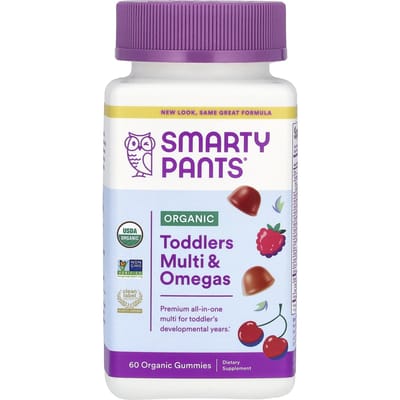 SmartyPants, Biologische Baby Multivitamine & Omega Gummies, Kers en Gemengde Bessen, 60 Biologische Gummies