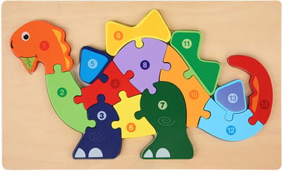 Houten Blokpuzzel-Montessori Speelgoed-3D puzzel-Kinderen-3 Jaar-Gift-Cadeau-14stuks-Stegosaurus, Educatief Spel voor 3 4 5 6 7 Jaar, Cadeau voor Jongens en Meisjes