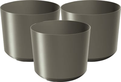 Prosperplast Plantenpot/bloempot Babylon - 3x - kunststof - buiten/binnen - titanium grijs - D12 x H12 cm