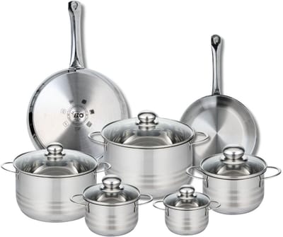 Set van 2 Bakpannen 24 en 28 cm en 5 Kookpotten 12, 14, 16, 20 en 24 cm Elo Profi Brillant