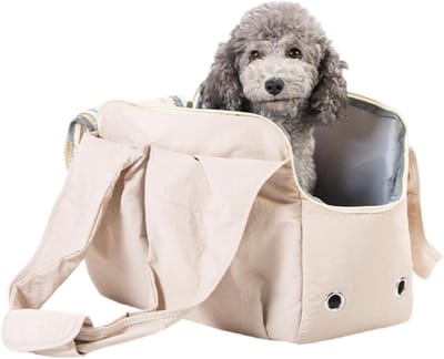 Kleine hondentas - Hondentransporttas - Veilig reizen - Ventilatie en zicht - 40 x 30 x 4 cm - Crèmetinten