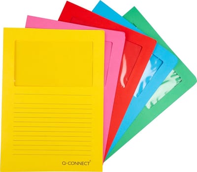Q-CONNECT L-map met venster | 120 g/m² | A4 | pak van 100 stuks | donkere geassorteerde kleuren