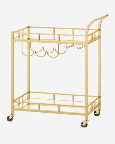 Sello! luxe barwagen – dienwagen – ruime planken – 2 glazenhouders – 3 flessenhouders – vergrendelbare wielen – 38x60x90 cm – goud