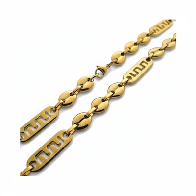 Aramat Jewels | Halskettingen | Stalen Fantasie Ketting met Grieks Motief | Goudkleur | |10mm | Staal | Volwassenen | Verkleurd niet