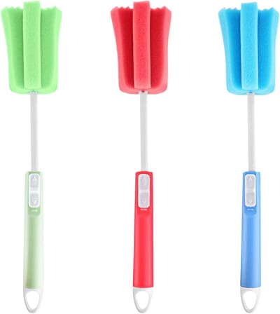 3-delige Flessenborstels - Sponsborstels - Reinigingsborstels voor flessen - Lange handvatborstels - Kunststof - 34,3 cm - Geschikt voor babyflessen, koffiebekers, melkflessen en huishoudelijk gebruik - Rood,blauw,groen