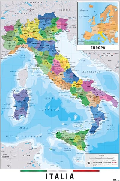 Poster Map Italia Physical Politic 61x91,5cm