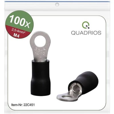 Quadrios 22C451 Ringkabelschoen Dwarsdoorsnede (max.): 4.0 mm² Schachtdiameter: 4.3 mm Deels geïsoleerd Zwart 1 set(s)