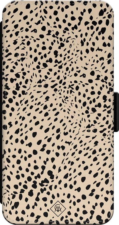 Casimoda® bookcase - Geschikt voor iPhone 13 - Hoesje met pasjeshouder - Stippen bruin abstract - Bruin/beige - Kunstleer
