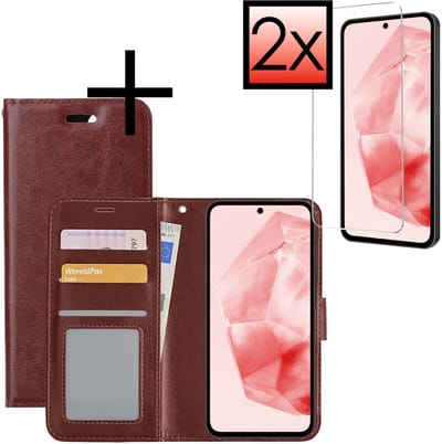 Hoesje - Met 2x Screenprotector - Geschikt voor Samsung Galaxy A36 - Luxe Pasjeshouder - Bookcase Portemonee - Flip Case - Kunstleer Book Case - Flipcase Hoes - Book Cover - Walletcase - Portemonneehoes - Bruin
