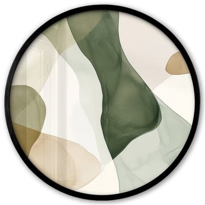 Poster in lijst Rond - Fotolijst 40x40 cm - Posters - Japandi - Abstract - Groen - Ronde posterlijst zwart - Decoratie - Wanddecoratie woonkamer - Muurdecoratie slaapkamer
