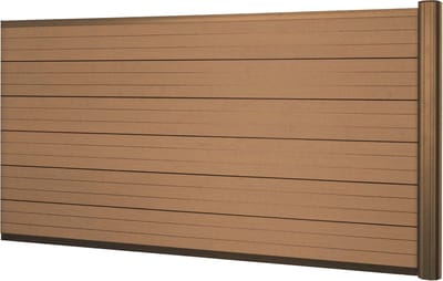 WPC privacyscherm Sarthe, windscherm, aluminium palen ~ Uitbreidingselement laag, 1,85m teakhout