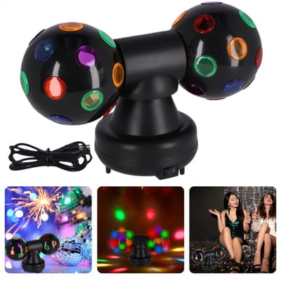 Cheqo® Dubbele Discobal Zwart - Discobol Feestverlichting - 10 cm LED - Draaiende Party Lamp