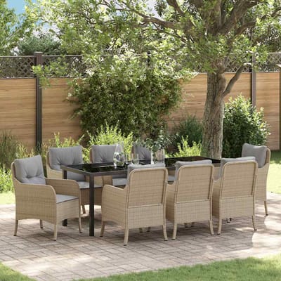 vidaXL - Tuin - Eettafel - Set - 9 - st - Beige - poly - rattan