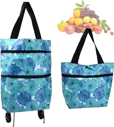 Swiphi® Boodschappentrolley - Inklapbare Boodschappentas - Tot 20KG - Blauw/Zwart