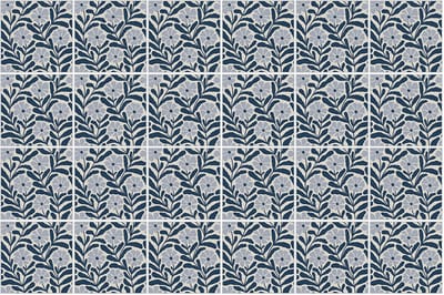 Wallfluent Tegelstickers - Bloemenpatroon Stickers Voor Op Tegels - Set van 24 stuks 10 x 10 cm - Marine Tegelfolie Keuken - Bloemen En Planten Tegelfolie Badkamer