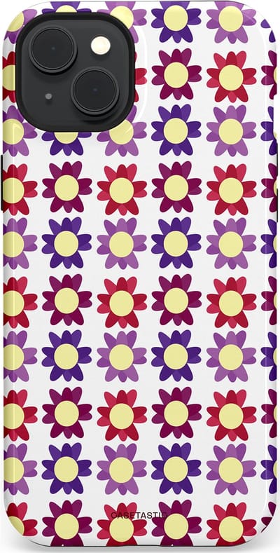 Casetastic Hoesje Geschikt voor Apple iPhone 15 Plus Magsafe - Stijlvolle Beschermende Duo-layer Case - Rood Paarse Roze Madelief Bloementjes