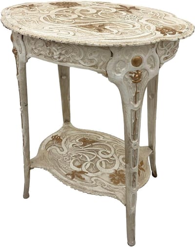 Zijtafel - Antieke bijzettafel - Woonkamer decoratie - Handgemaakt gietijzer - 47x60x37cm - Donkerwit