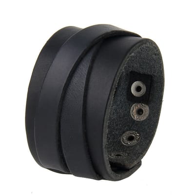 Leren Armband - Gekruiste Band - Armband Leer - Drukknopen - Zwart