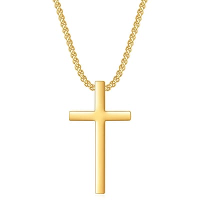 Fako Bijoux - Ketting Met Kruis - Kruisje - 24x42mm - 60cm - 2mm - Stainless Steel - RVS - Staal - Goudkleurig