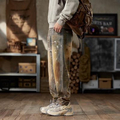Modèles Rétro Américains Printemps et Automne Nouveaux Jeans Harlan Amples Couleur Contrastée Pantalons pour Homme 33 bleu clair