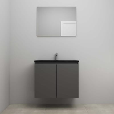 On-Line Badkamermeubelset - 80 cm - Voorgemonteerd - Greeploze Ladestructuur - Acryl Wastafel - 1 Kraangat - Spiegel - Mat Antraciet