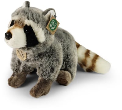 Rappa ECO knuffel wasbeer 28 cm - realistische knuffel van recyclede PET flessen - zwart, wit