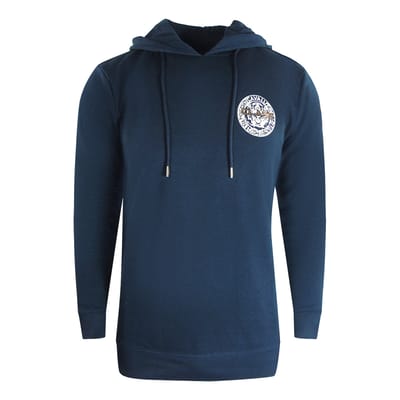 Marineblauwe hoodie met Cavalli-klasse grote cirkelontwerp