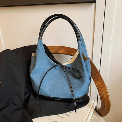 Sac fourre-tout en toile patchwork noir et blanc vintage de niche, grande capacité, multifonctionnel, pour les trajets quotidiens gray