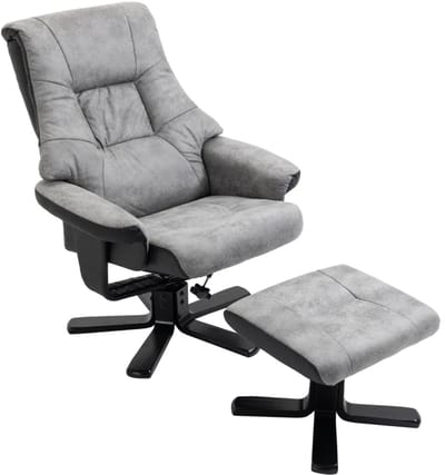 Relaxfauteuil met Voetenbank - Fauteuil - Moderne Relaxstoel - Kantelbaar tot 135° - Verstelbare Rugleuning - 360° Draaibaar - tot 120 kg - Relaxstoel - Ligstoel - TV Stoel - Loungestoel - Leesstoel - Grijs